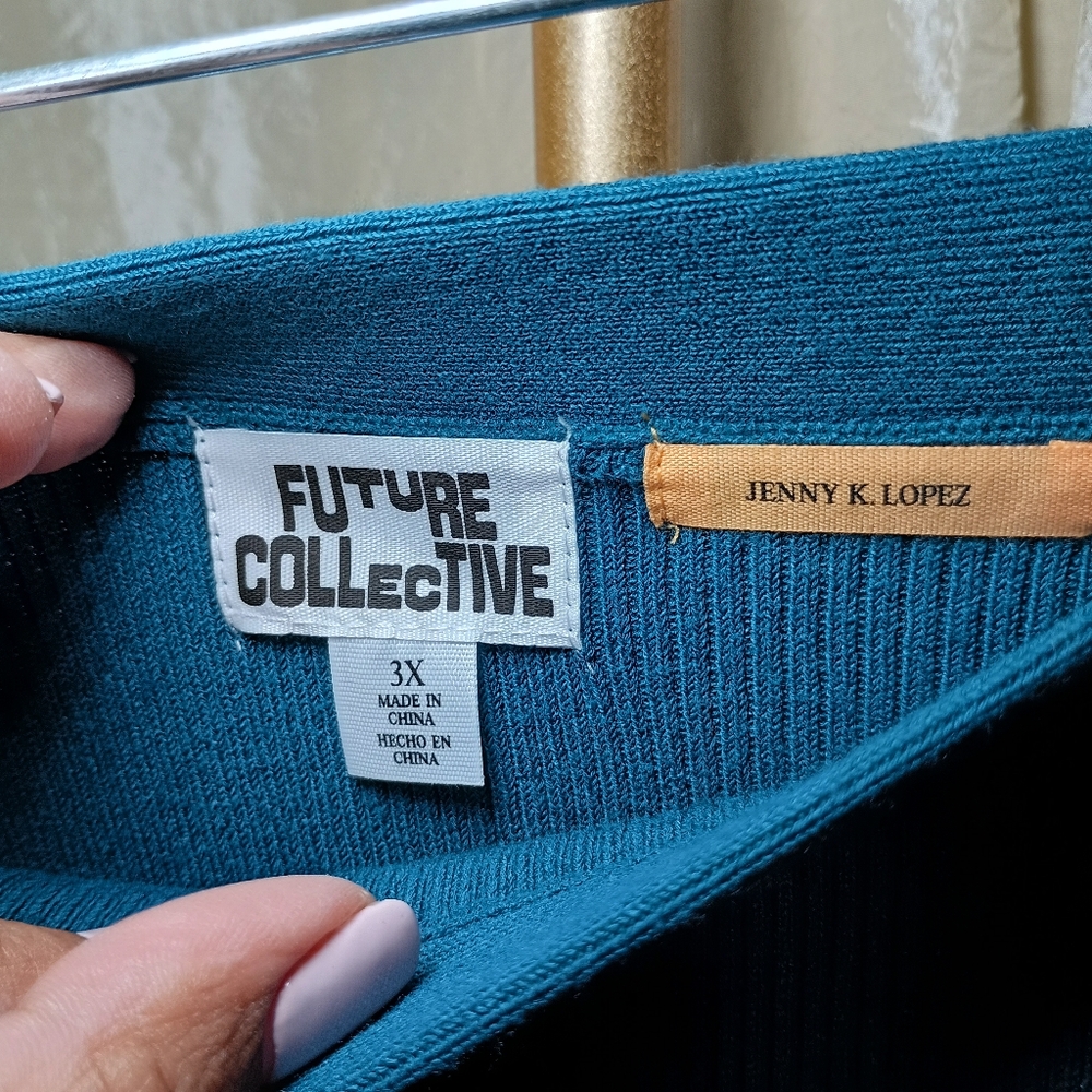 Future Collective Teal Blue Strapless Ribbed Midi Dress Size 3X Elastic Top NWT - Picture 6 of 9